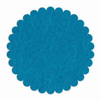 1 x FILZ Untersetzer Rund mit Wellenrand 15 cm - mittelblau