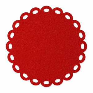 1 x FILZ Untersetzer Rund mit Zierrand 11 cm - mohnrot