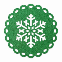 1 x FILZ Untersetzer Rund mit Schneeflocke 11 cm - tannengrün