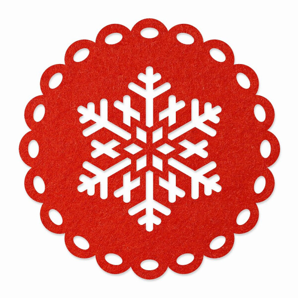 1 x FILZ Untersetzer Rund mit Schneeflocke 11 cm - rot