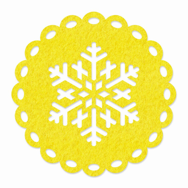1 x FILZ Untersetzer Rund mit Schneeflocke 20 cm - gelb