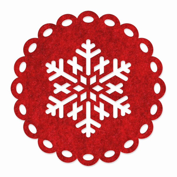 1 x FILZ Untersetzer Rund mit Schneeflocke 20 cm - rot...