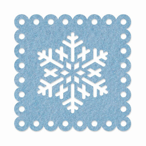 1 x FILZ Untersetzer Eckig mit Schneeflocke 15 cm - hellblau