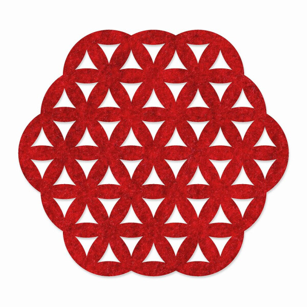 FILZ Untersetzer-Set Sechseck mit Muster 4 Stück - rot meliert