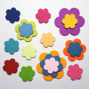 FILZ Blume 10er Set 4-6-8 cm viele Farben