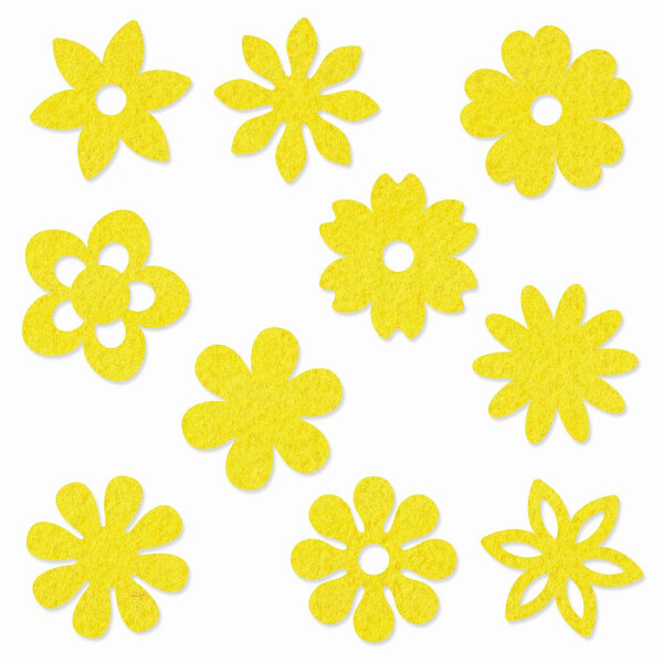FILZ Blumen 10er Set in 10 Formen 4 cm - gelb