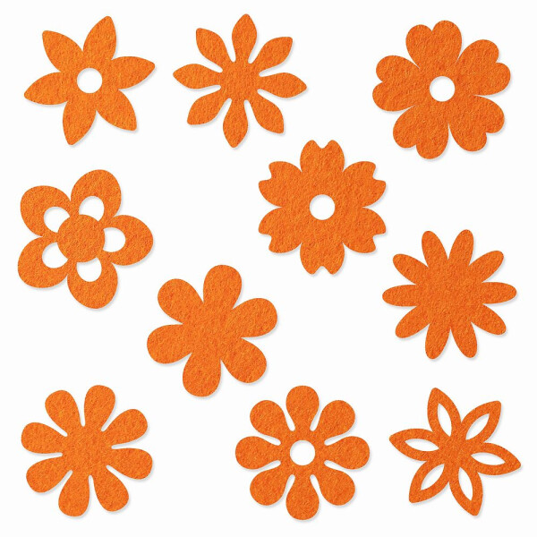FILZ Blumen 10er Set in 10 Formen 4 cm - orange