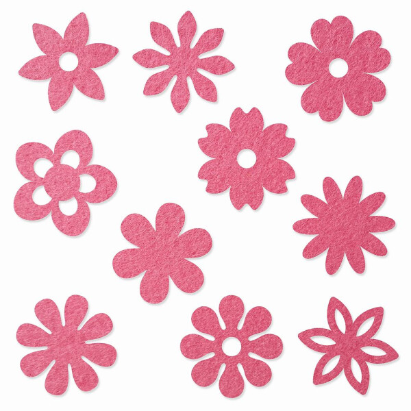 FILZ Blumen 10er Set in 10 Formen 4 cm - pink