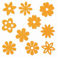 FILZ Blumen 10er Set in 10 Formen 4 cm - sonnengelb
