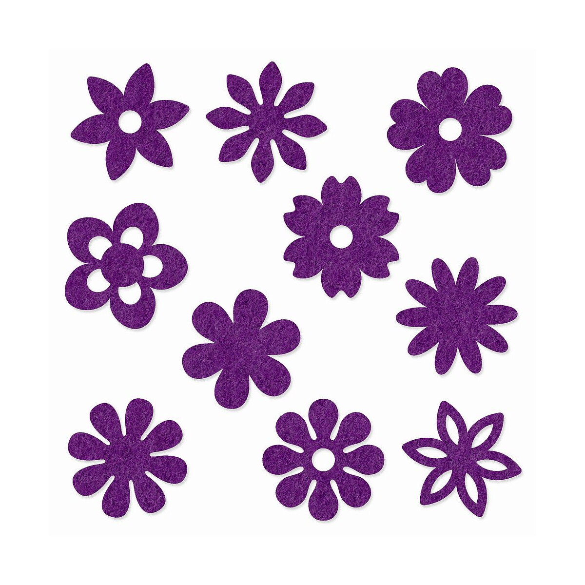 FILZ Blumen 10er Set in 10 Formen 4 cm - lila