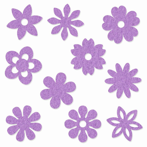 FILZ Blumen 10er Set in 10 Formen 6 cm - lavendel