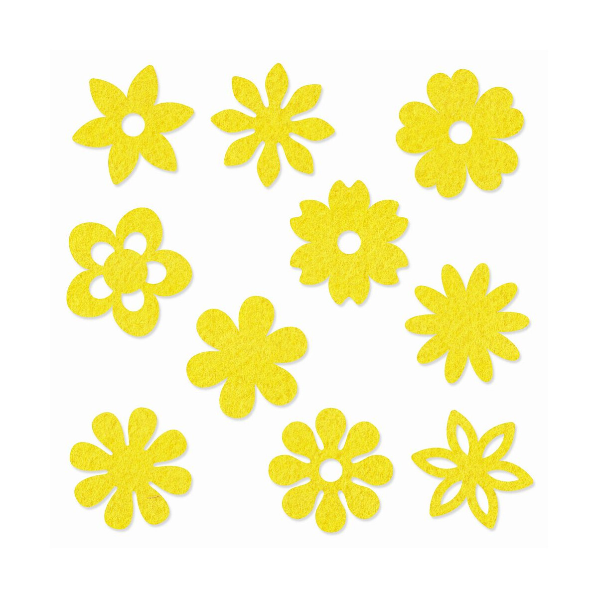 FILZ Blumen 10er Set in 10 Formen 8 cm - gelb