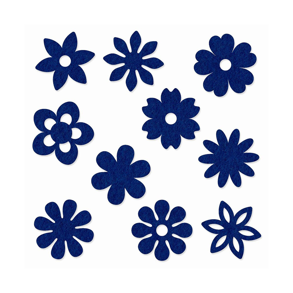 FILZ Blumen 10er Set in 10 Formen 8 cm - dunkelblau
