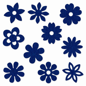 FILZ Blumen 10er Set in 10 Formen 8 cm - dunkelblau