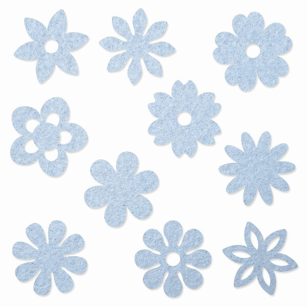 FILZ Blumen 10er Set in 10 Formen 8 cm - babyblau