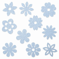 FILZ Blumen 10er Set in 10 Formen 8 cm - babyblau