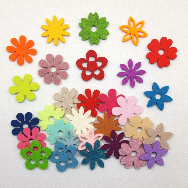 FILZ Blumen 30er Set in 10 Formen 4 cm - Farbmix