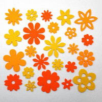 FILZ Blumen 24 Stück in 10 Formen 4-8 cm - Gelbtöne