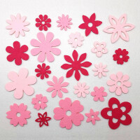 FILZ Blumen 24 Stück in 10 Formen 4-8 cm - Rosatöne