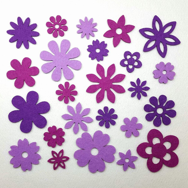 FILZ Blumen 24 Stück in 10 Formen 4-8 cm - Lilatöne