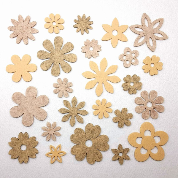 FILZ Blumen 24 Stück in 10 Formen 4-8 cm - Brauntöne