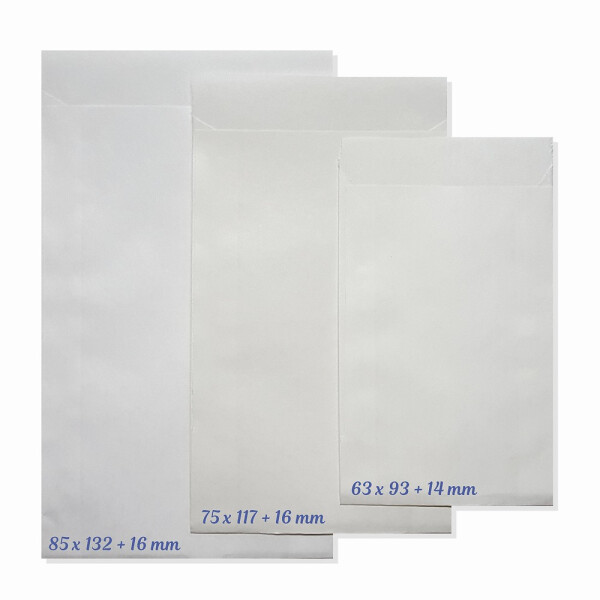 Papier Flachbeutel Tüten Kraftpapier weiß - 60 g/qm - Größenauswahl