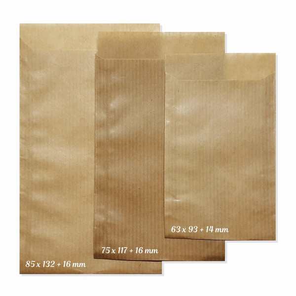 Papier Flachbeutel Tüten Natronpapier braun - 40 g/qm - Größenauswahl
