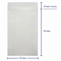 10 Kraftpapier Flachbeutel weiß - 63 x 93 mm - 60 g/qm