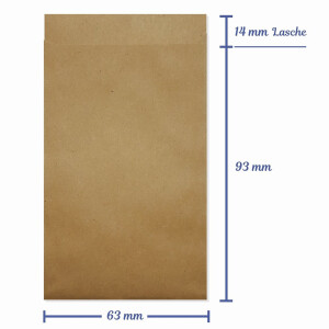 10 Kraftpapier Flachbeutel braun - 63 x 93 mm - 60 g/qm