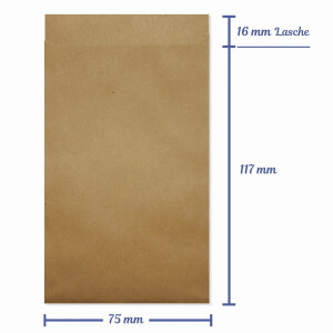 10 Kraftpapier Flachbeutel braun - 75 x 117 mm - 60 g/qm