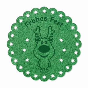 FILZ Untersetzer mit Gravur Elch - Frohes Fest rund 12...
