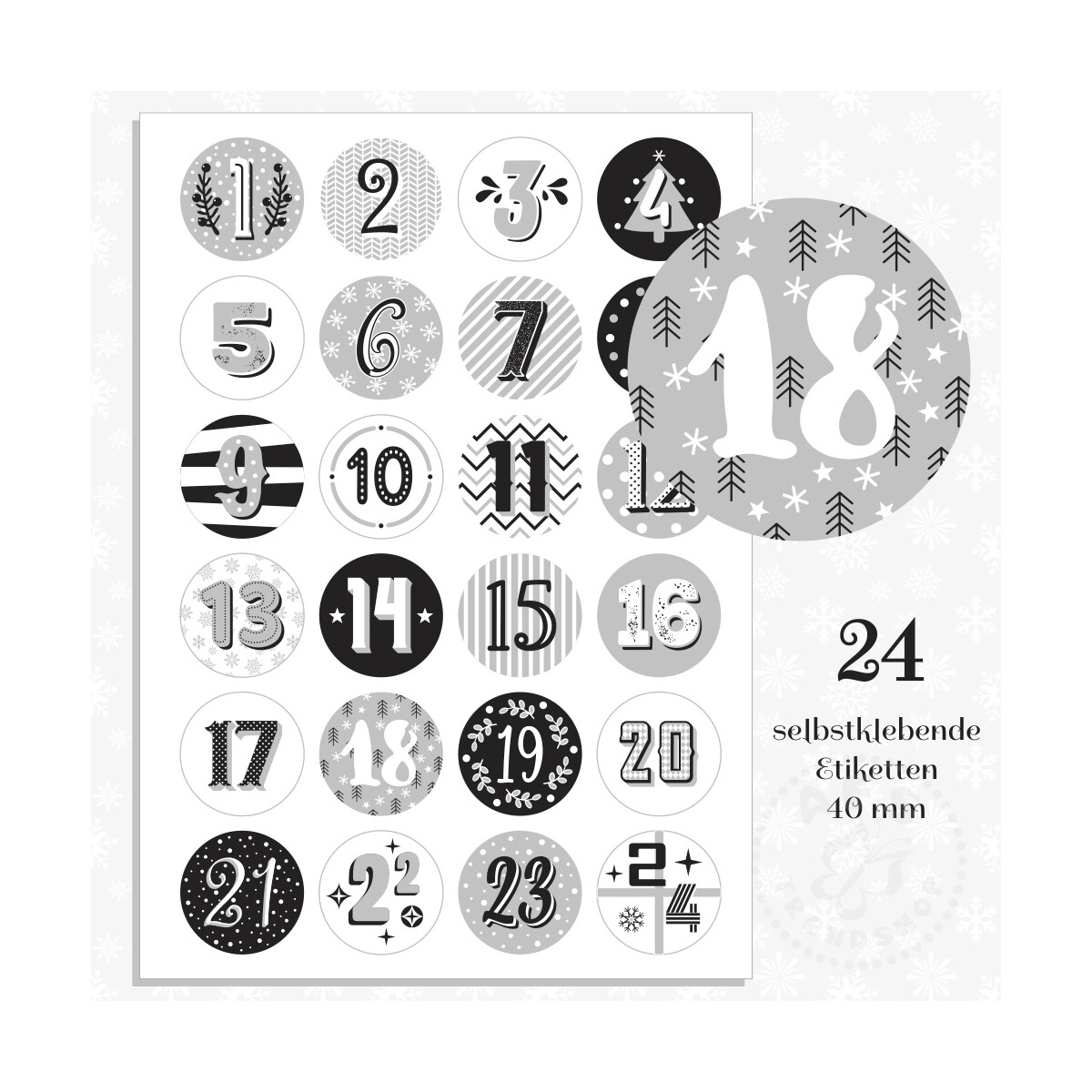 Sticker  * 1 bis 24 * in schwarz * neu Adventskalender Zahlen unbenutzt 