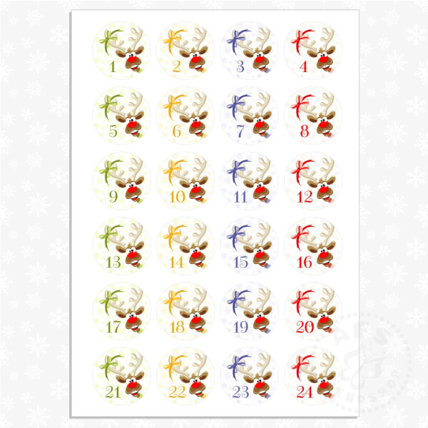 Adventskalender zum Befüllen 24 Tüten & 24 Aufkleber Elch