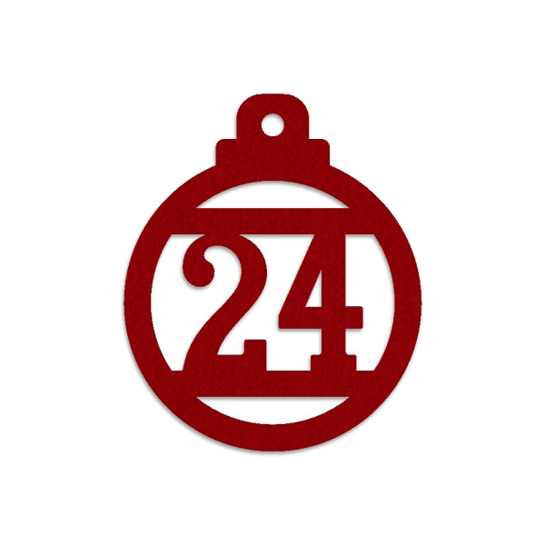 24 FILZ Anhänger Adventskalender Kugel Zahlen 1-24 - bordeaux