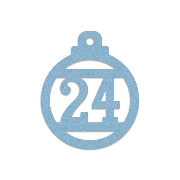 24 FILZ Anhänger Adventskalender Kugel Zahlen 1-24 - hellblau