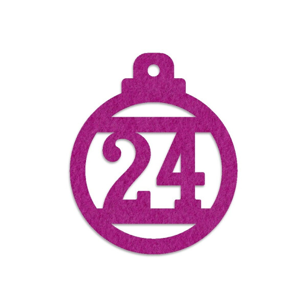 24 FILZ Anhänger Adventskalender Kugel Zahlen 1-24 - violett