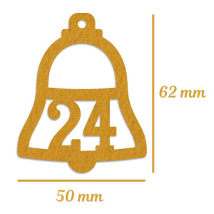 24 FILZ Anhänger Glocke Adventskalender Zahlen 1-24 Farbauswahl