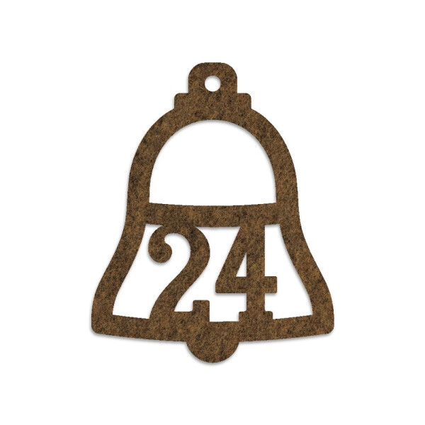 24 FILZ Anhänger Adventskalender Glocke Zahlen 1-24 - braun meliert