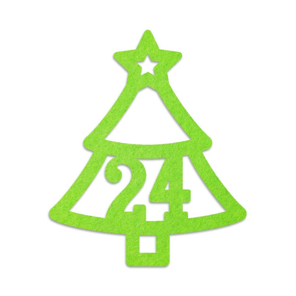 24 FILZ Anhänger Adventskalender Tannenbaum Zahlen 1-24 - apfelgrün
