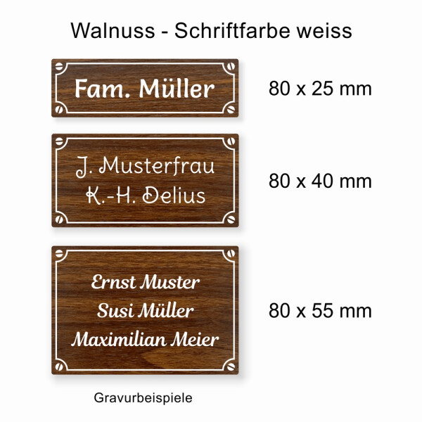 Türschild no.16 - Walnuss - weiss 80 x 25 mm