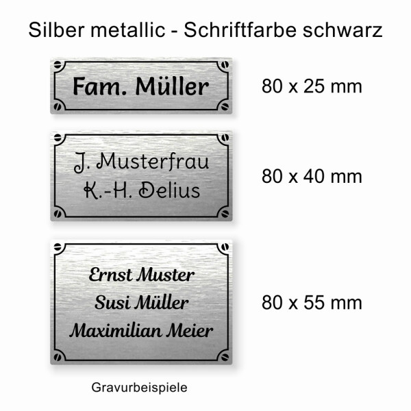Türschild no.16 - Silber metallic - schwarz 80 x 55 mm