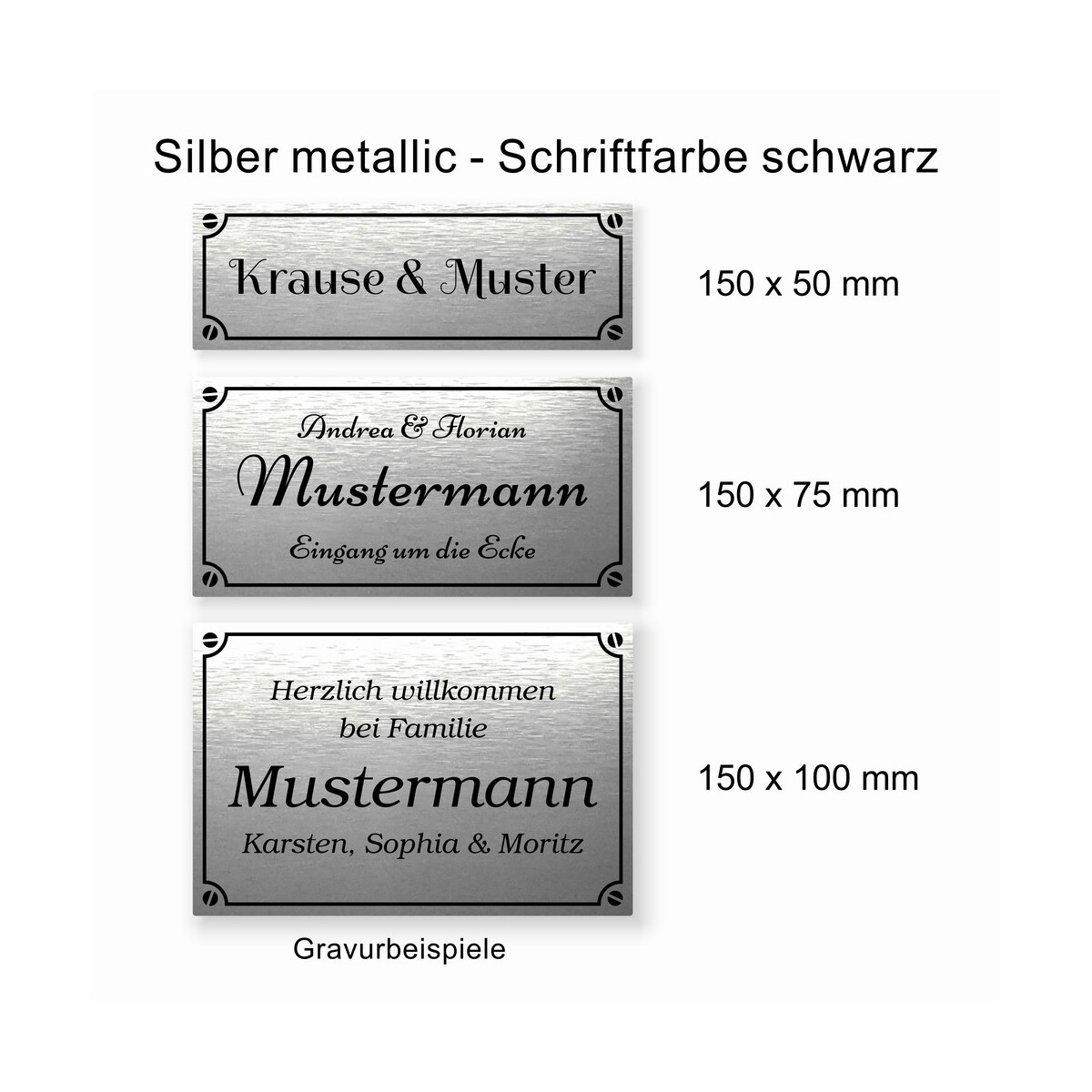 Türschild no.16 - Silber metallic - schwarz 150 x...