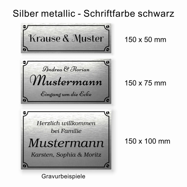 Türschild no.16 - Silber metallic - schwarz 150 x 100 mm