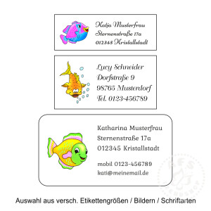 1 Bogen Adressaufkleber Fisch mit Ihrem Text -...