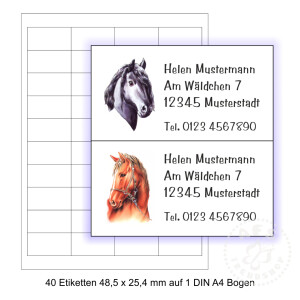 40 Adressaufkleber 48,5 x 25,4 mm Motiv Pferd
