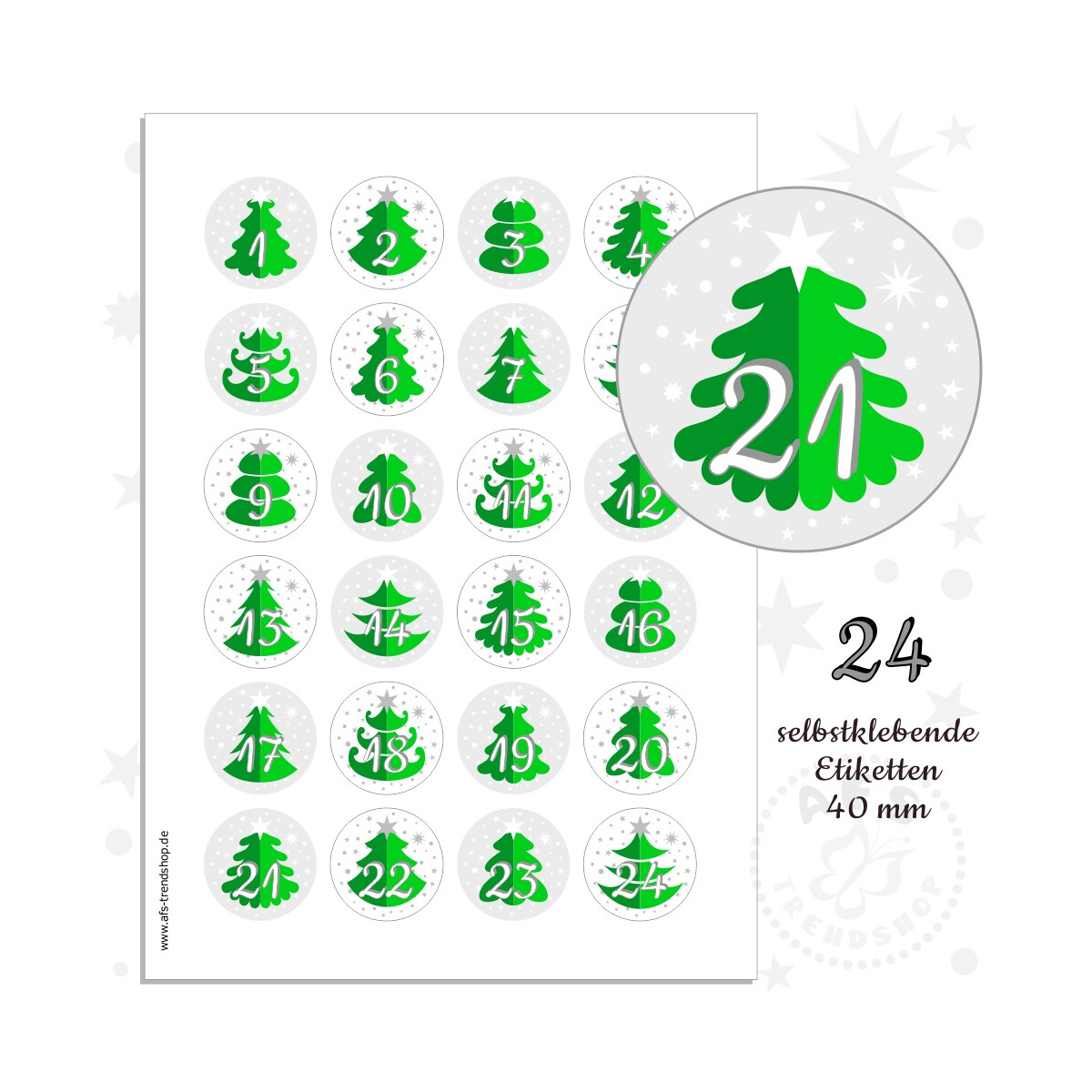 24 Aufkleber 40 mm für Adventskalender Motiv Tannenbaum
