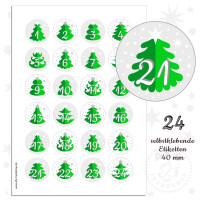 24 Aufkleber 40 mm für Adventskalender Motiv Tannenbaum