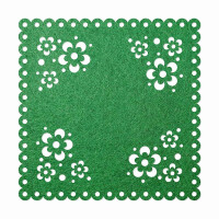 1 x FILZ Untersetzer Eckig mit Blumenmuster 20 cm - tannengrün