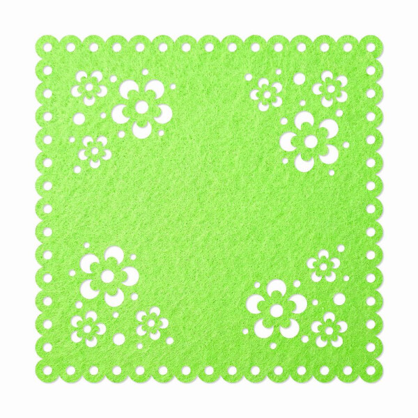 1 x FILZ Untersetzer Eckig mit Blumenmuster 20 cm - pastell-grün