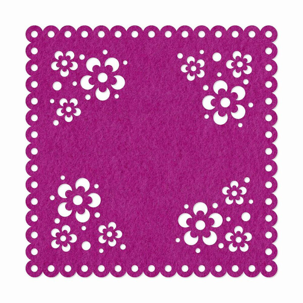 1 x FILZ Untersetzer Eckig mit Blumenmuster 25 cm - violett